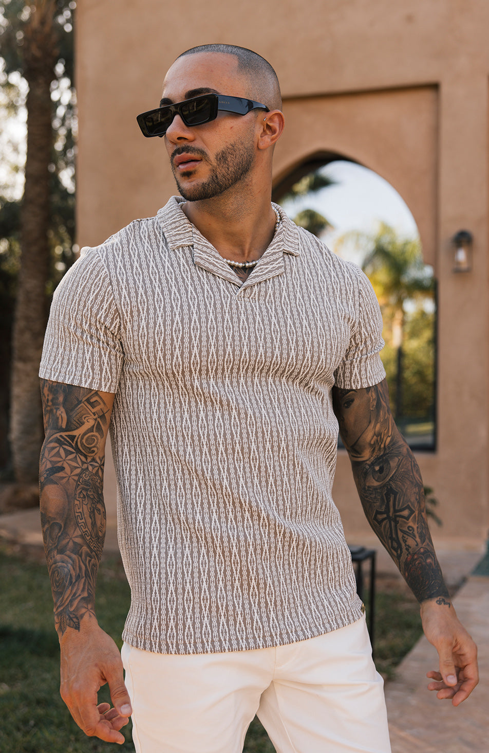 Joali Textured Slim Polo in Beige