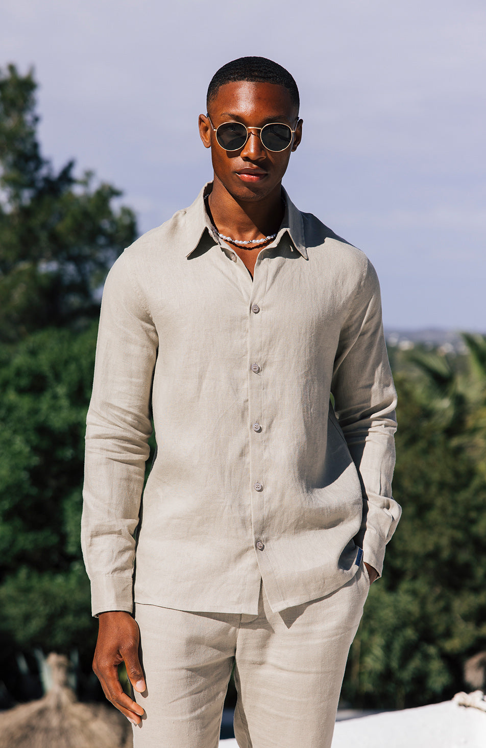 Nammos Pure Linen Tailored Shirt in Beige XL