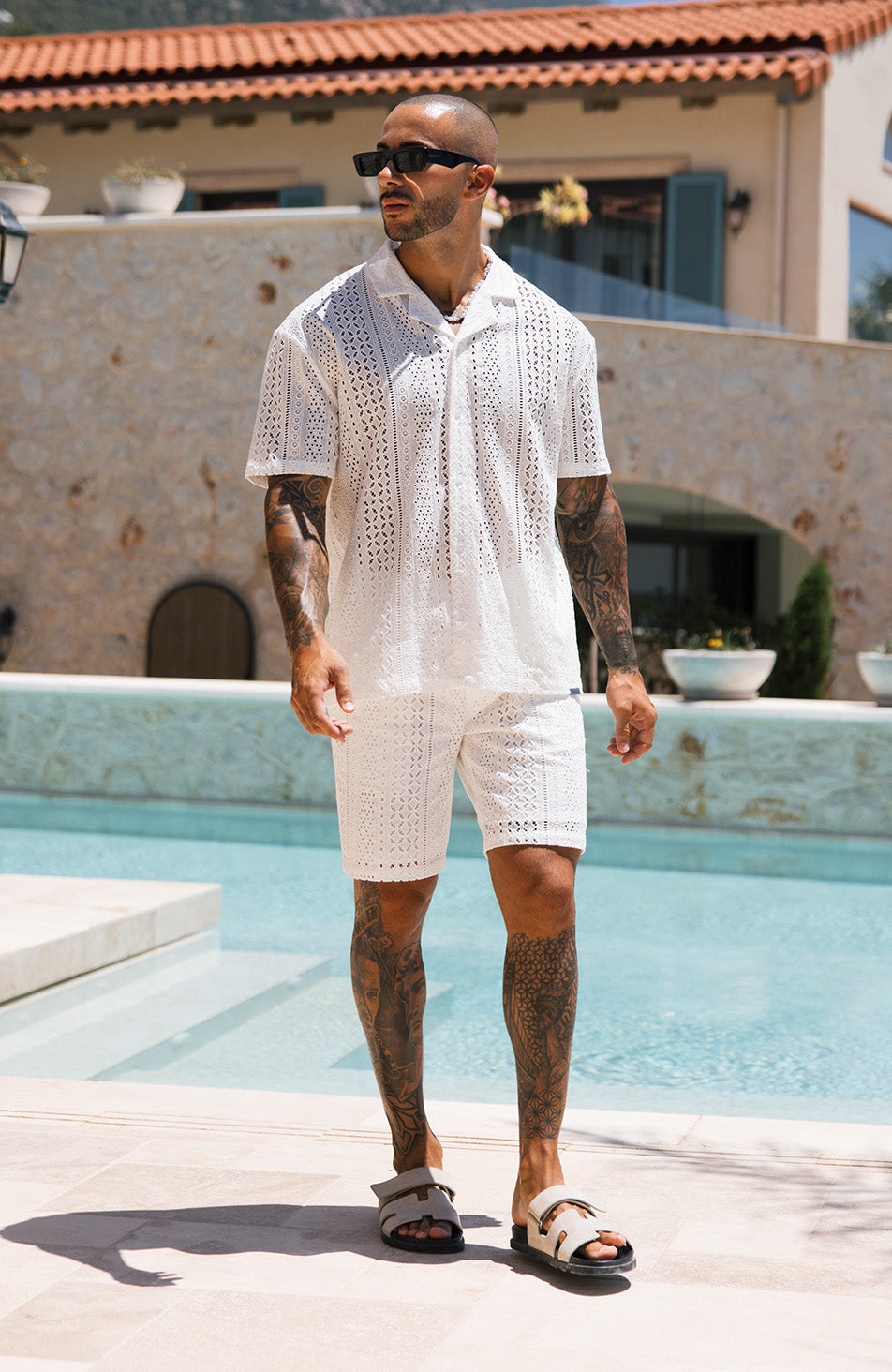 Santino Luxury Embroidered Relaxed Lined Short in White