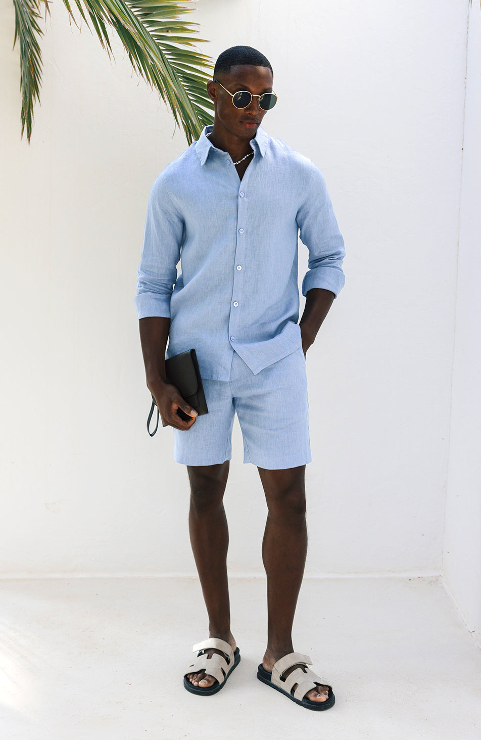 Nammos Pure Linen Tailored Shorts in Blue