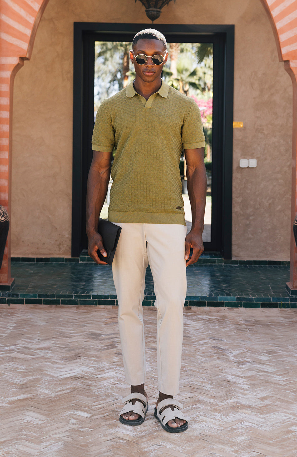 Nerano Slim Knit Polo in Olive