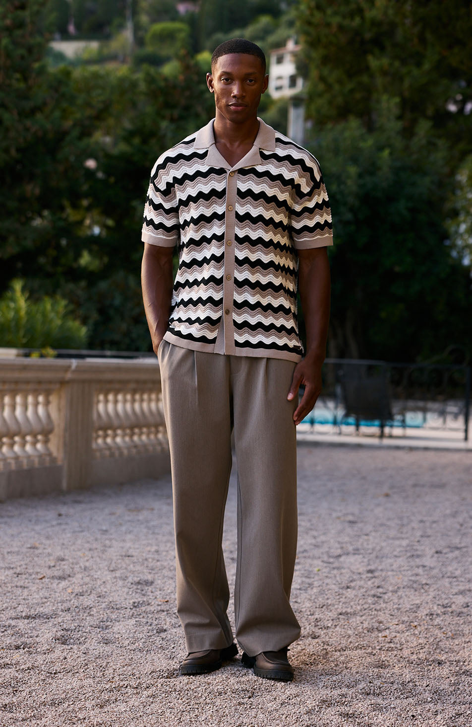 Aruba Textured Relaxed Fit Knitted Shirt in Taupe