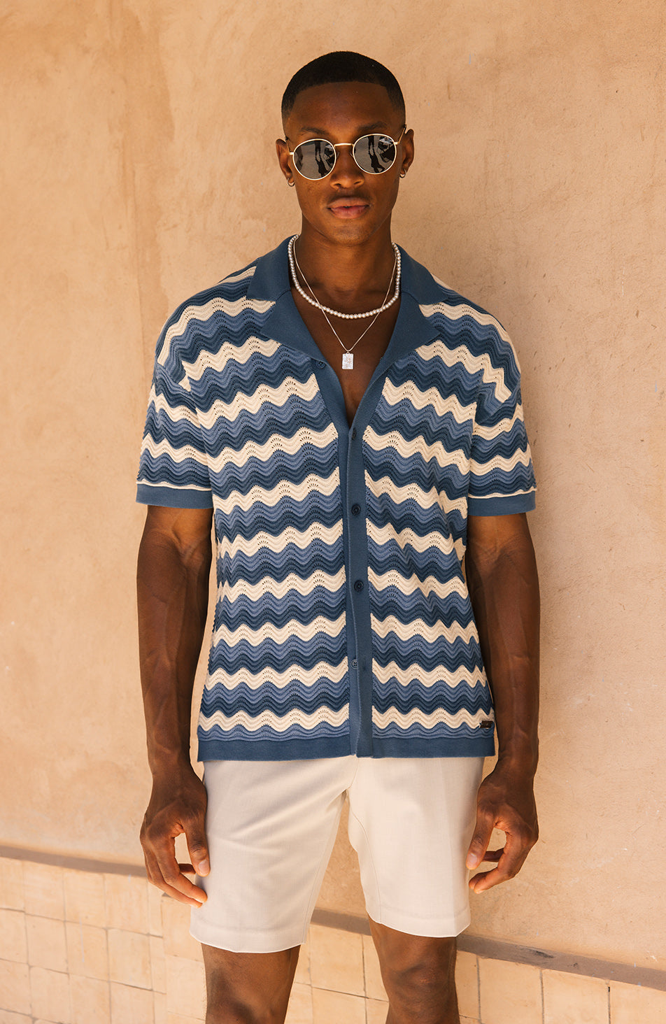 Aruba Textured Relaxed Fit Knitted Shirt in Blue