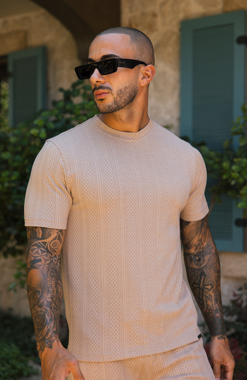 Tanami Textured Stretch Slim Tee in Beige
