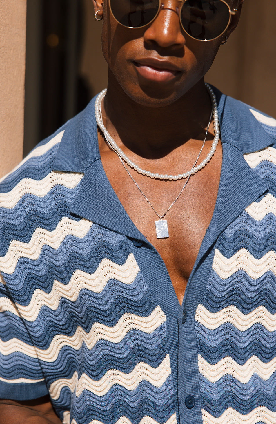 Aruba Textured Relaxed Fit Knitted Shirt in Blue