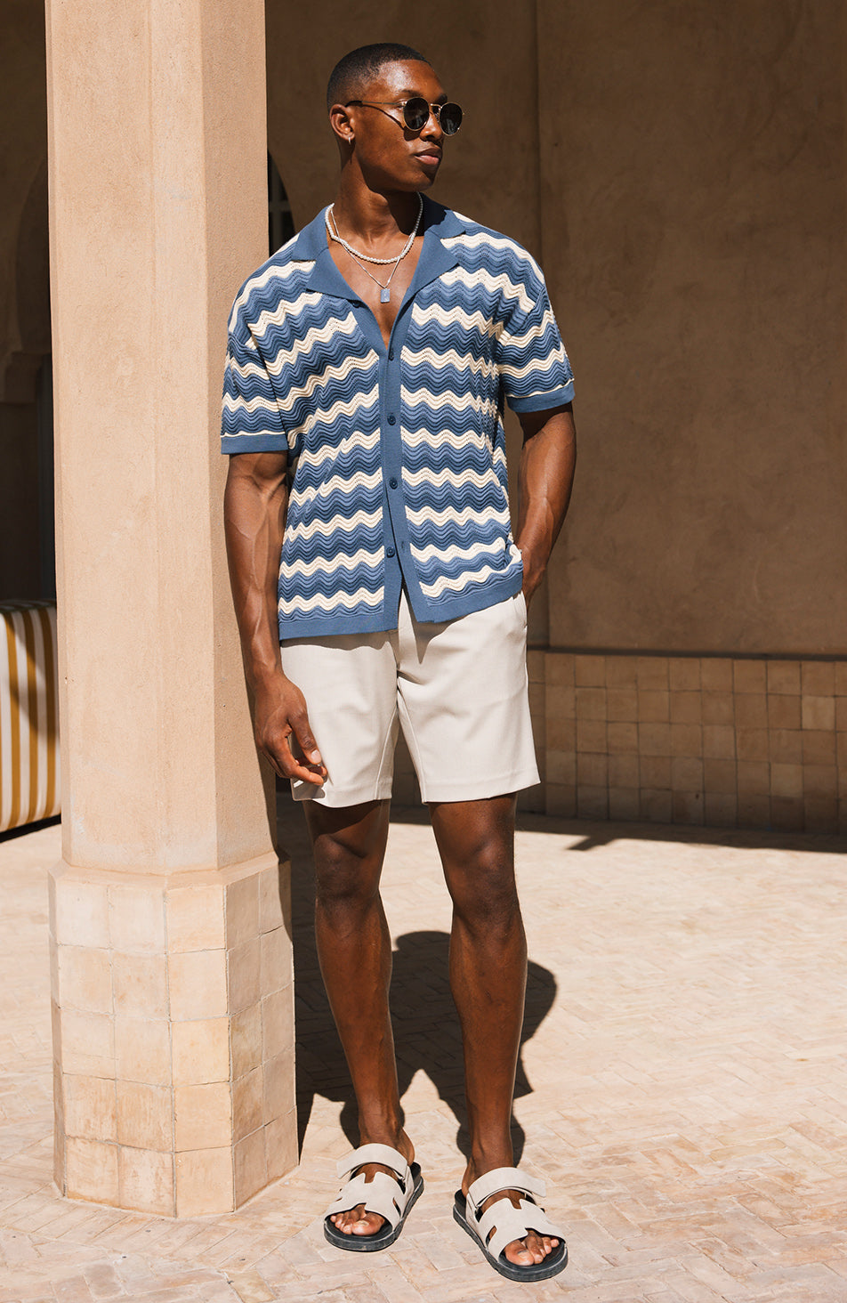 Aruba Textured Relaxed Fit Knitted Shirt in Blue