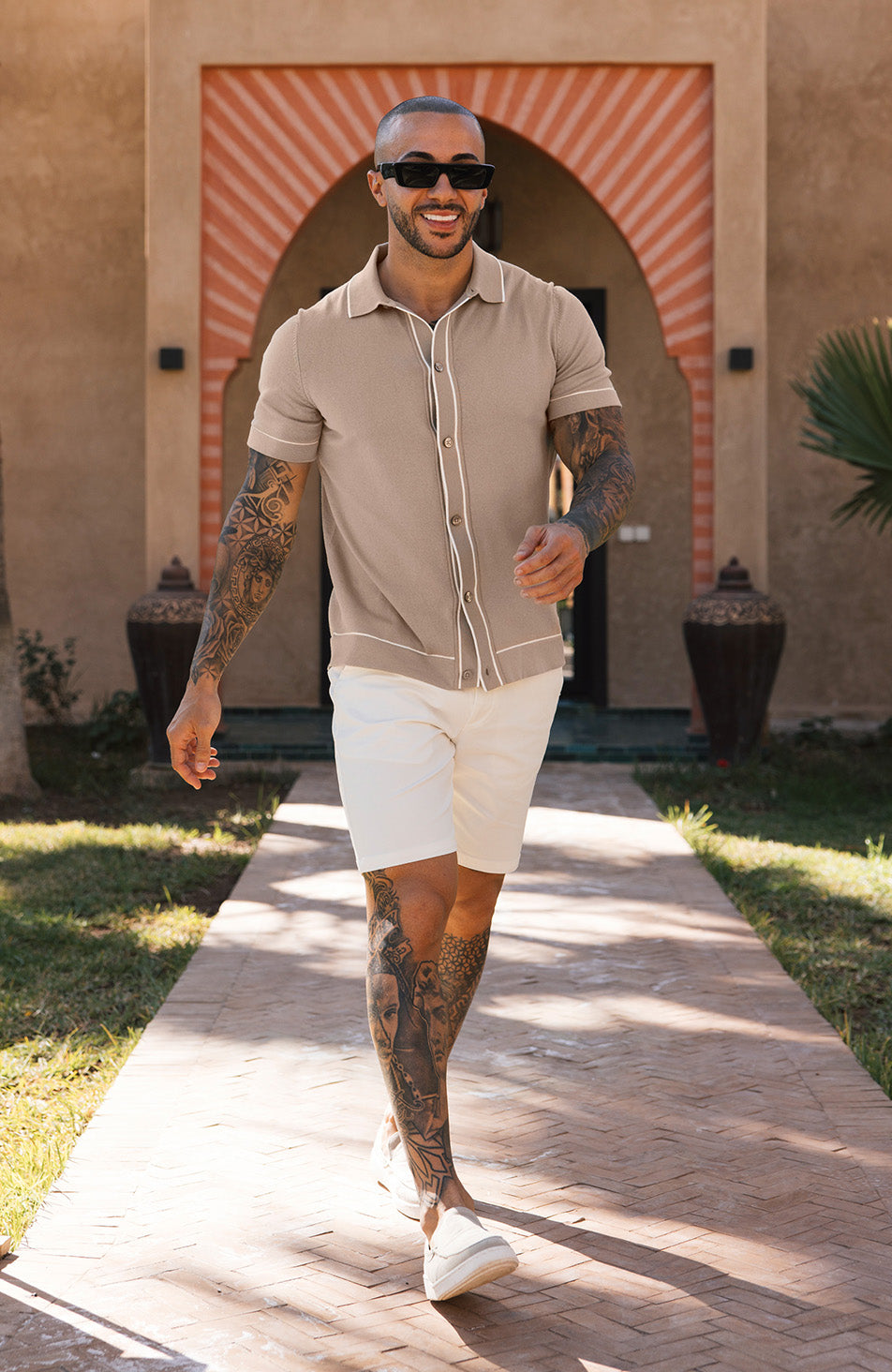 Luciano Slim Knit Shirt in Beige