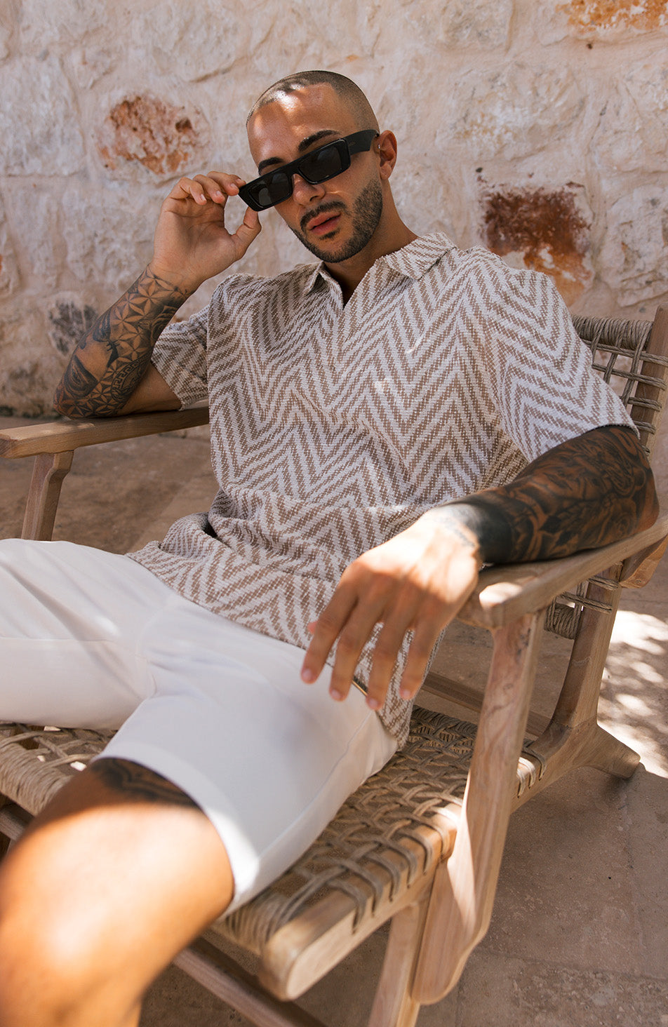 Marlin Textured Relaxed Polo in Beige