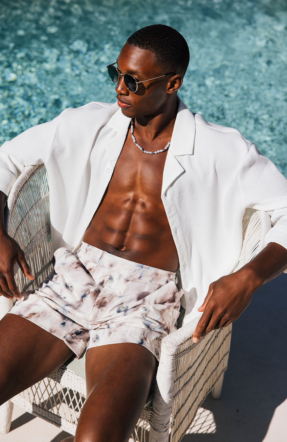 Nero Watercolour Print Swim Shorts in Taupe