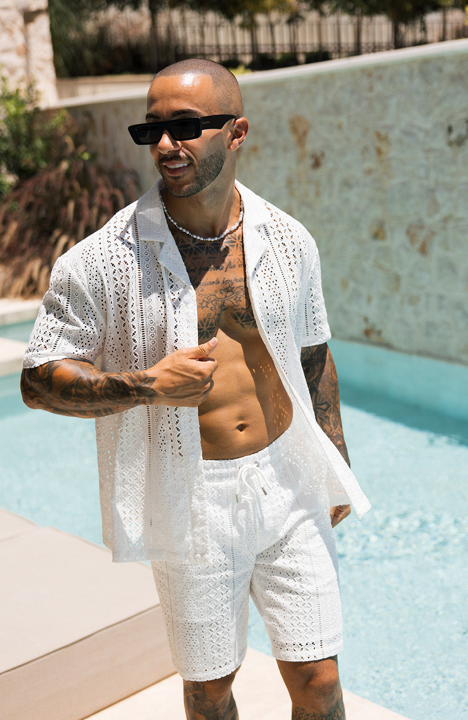 Santino Luxury Embroidered Relaxed Lined Short in White