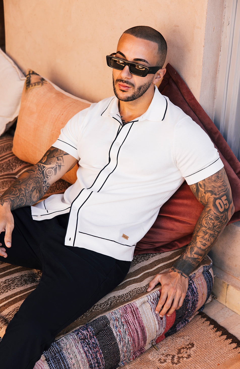 Luciano Slim Knit Shirt in White