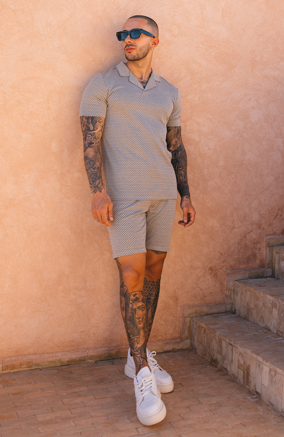 Geo Knit Shorts in Beige