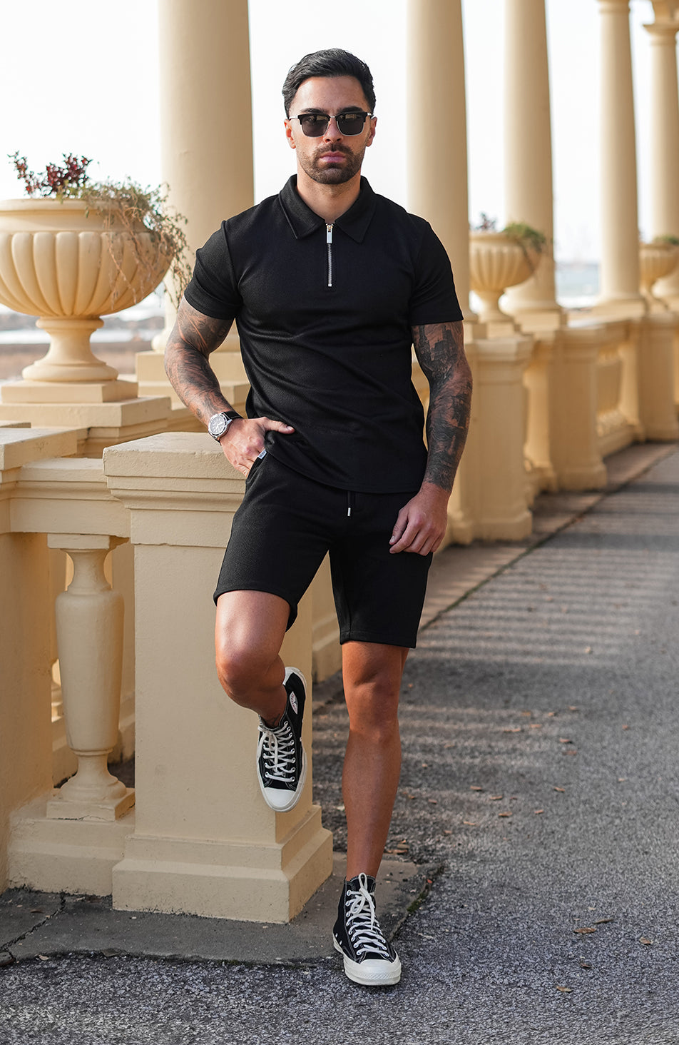 Zig Zag Slim Shorts in Black