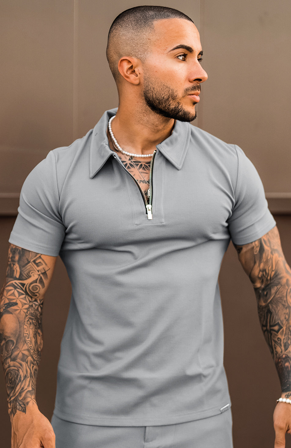 Signature Zip Polo in Ice Blue