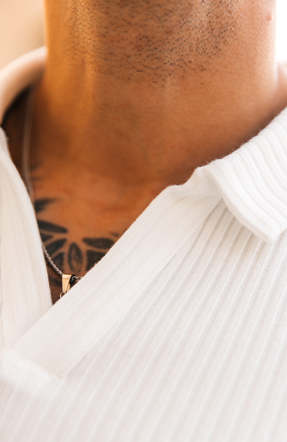 Elysee Slim Ribbed Revere Polo in White