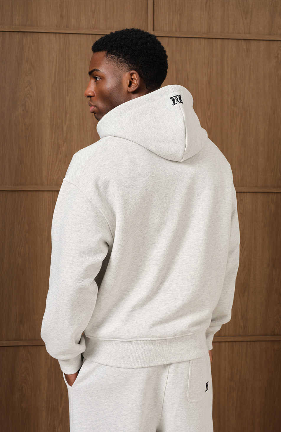Embroidered Monogram Zip Through Hoodie in Grey Marl