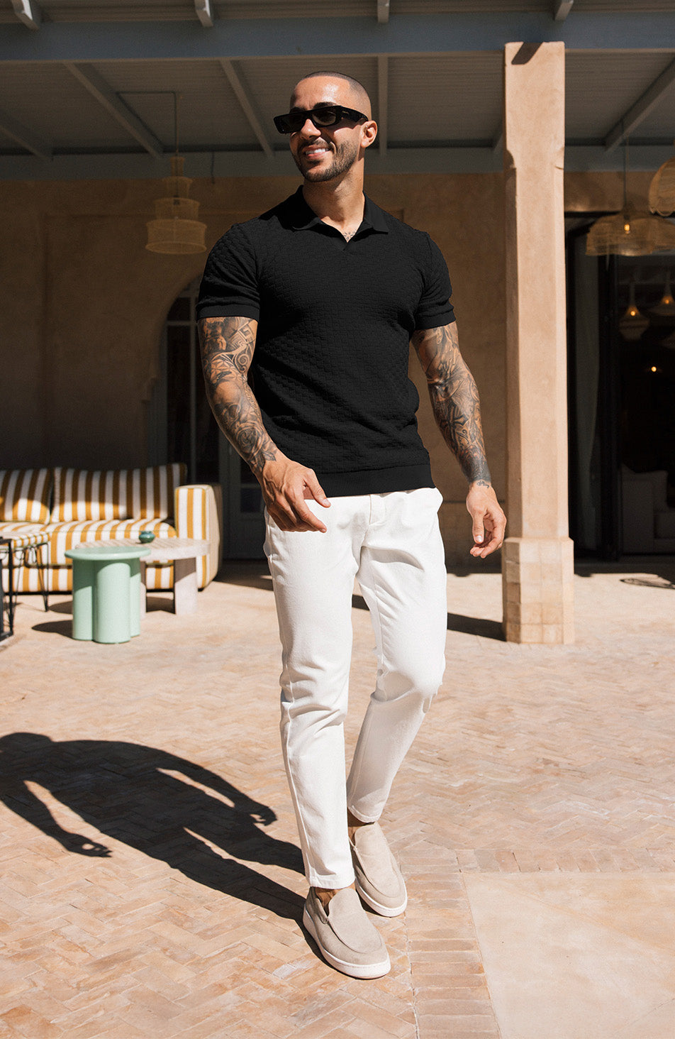 Nerano Slim Knit Polo in Black
