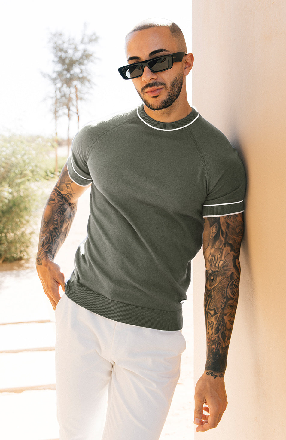 Franco Slim Knit Tee in Khaki