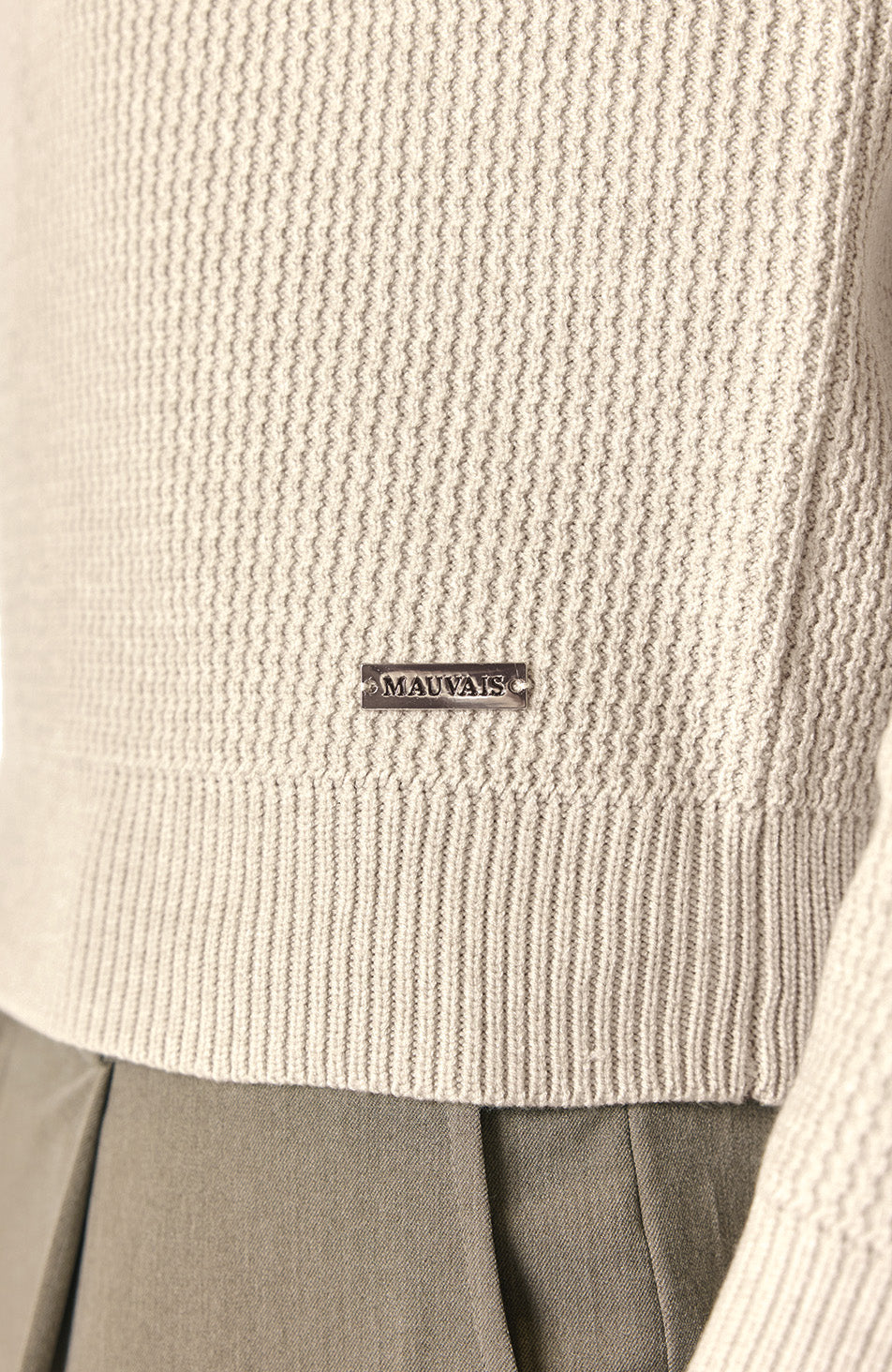 Dolce Relaxed Fit Long Sleeve Revere Jumper in Taupe