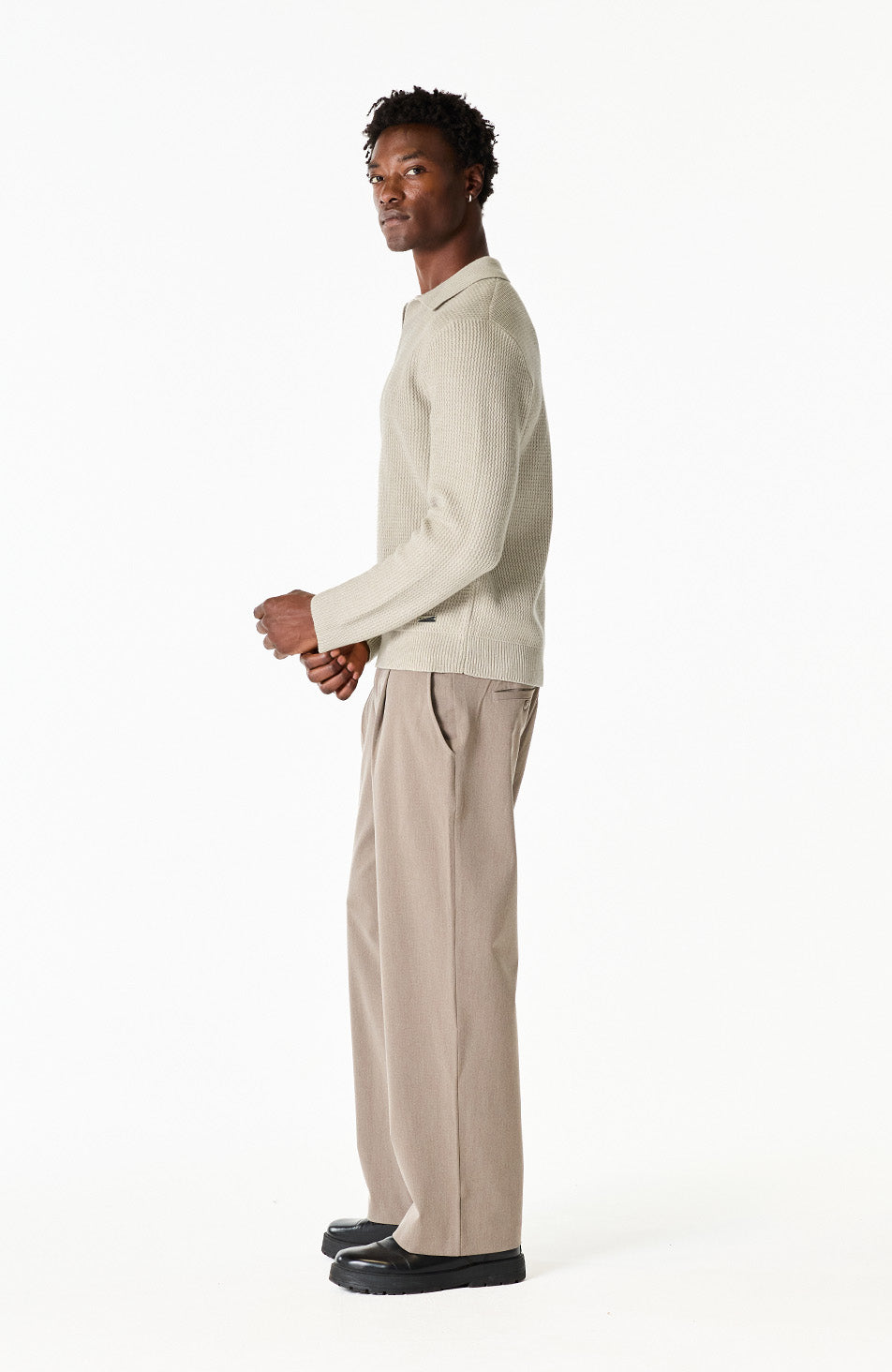 Dolce Relaxed Fit Long Sleeve Revere Jumper in Taupe