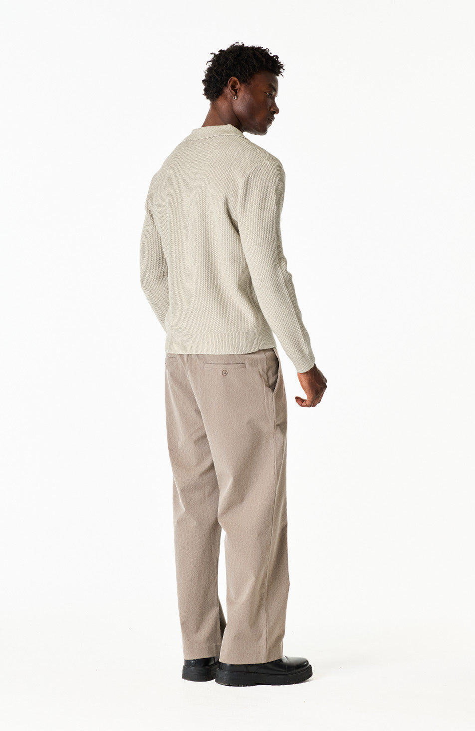 Dolce Relaxed Fit Long Sleeve Revere Jumper in Taupe