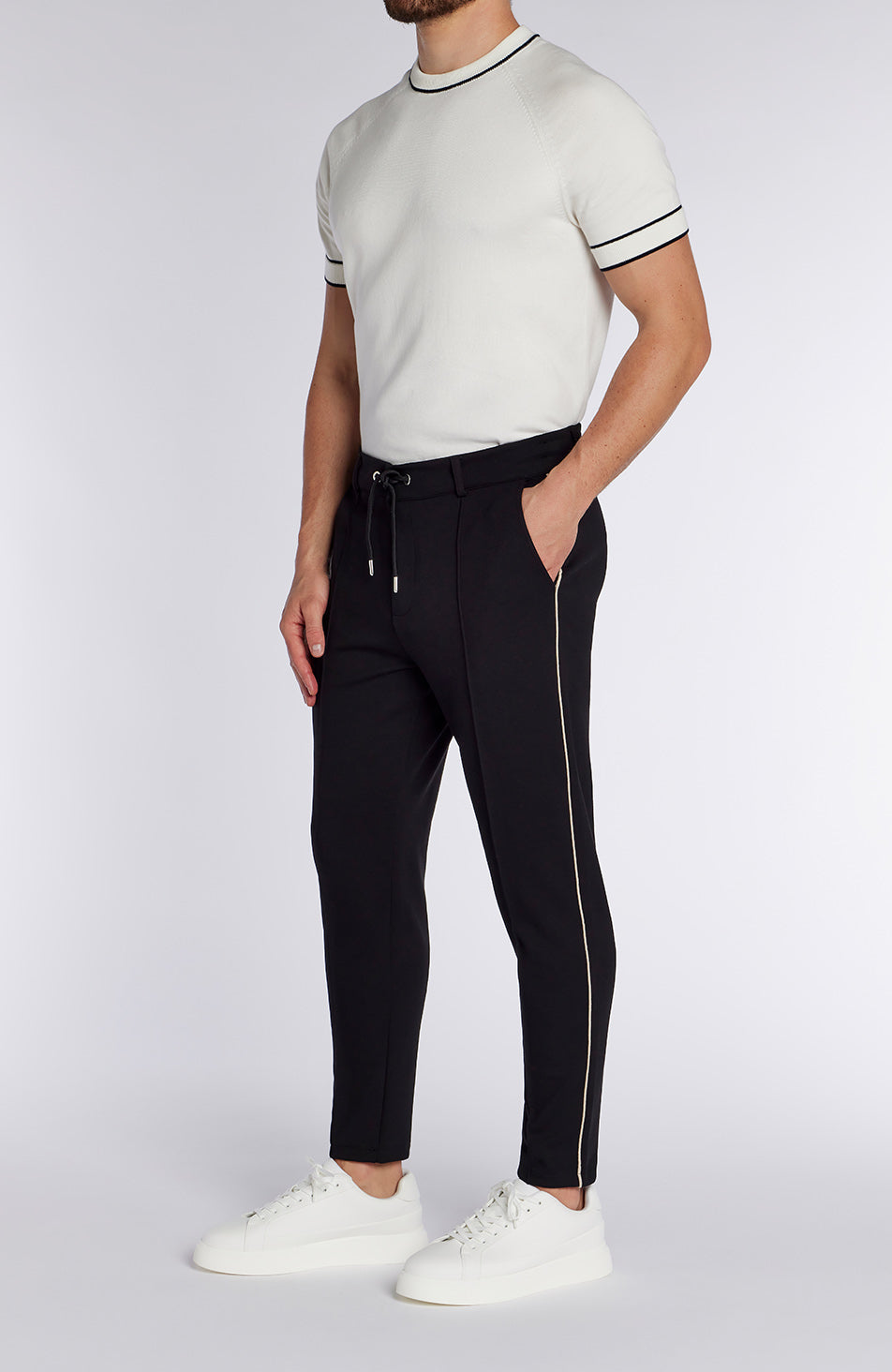 Lowell Slim Piping Joggers in Black
