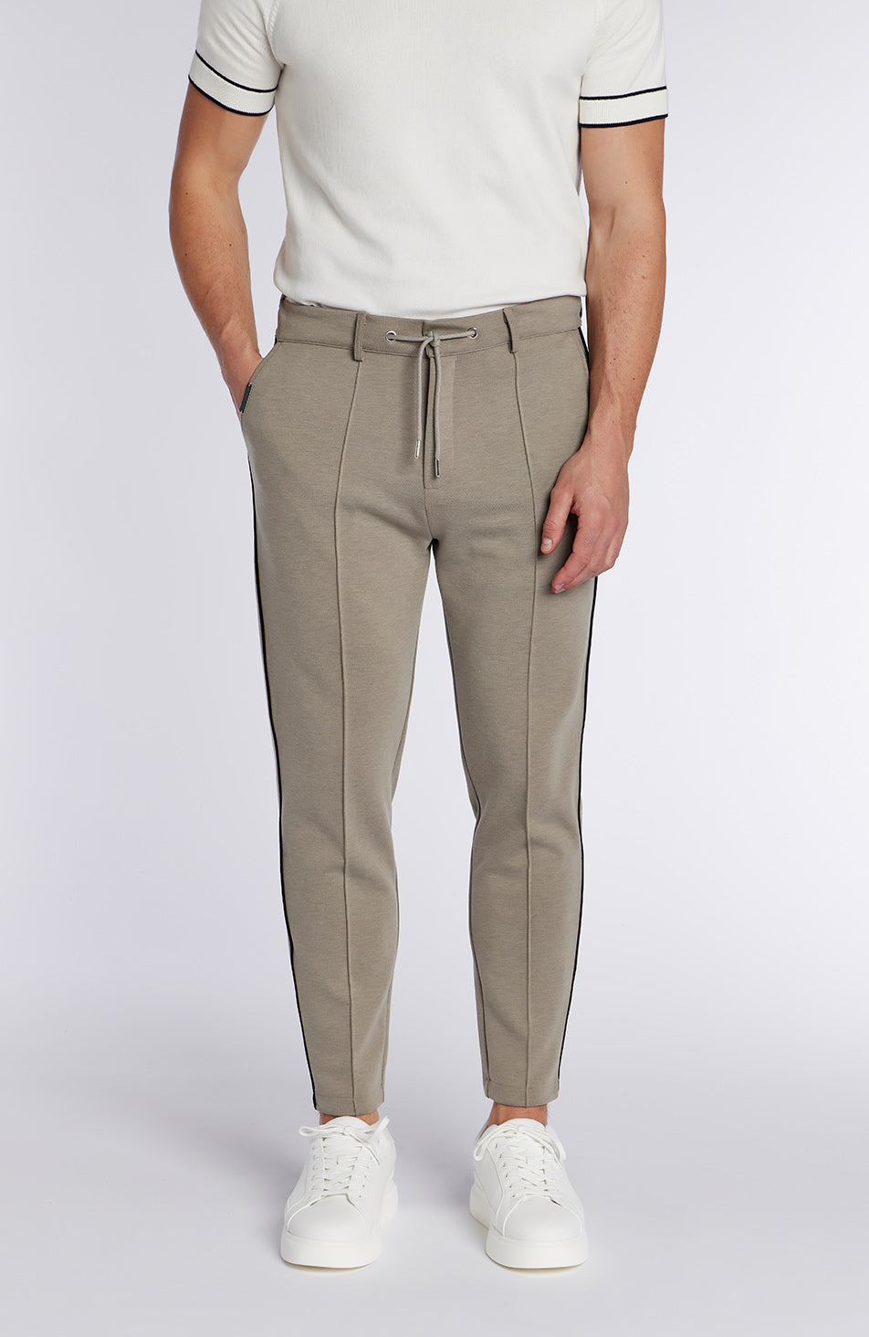 Lowell Slim Piping Joggers in Taupe