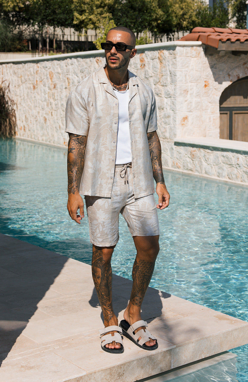 Kandima Relaxed Fit Linen Blend Floral Shirt in Cream