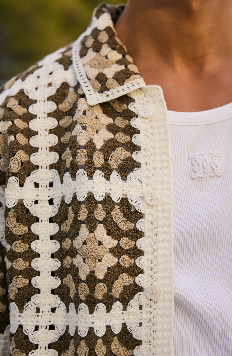 Quadro Crochet Shirt in Brown