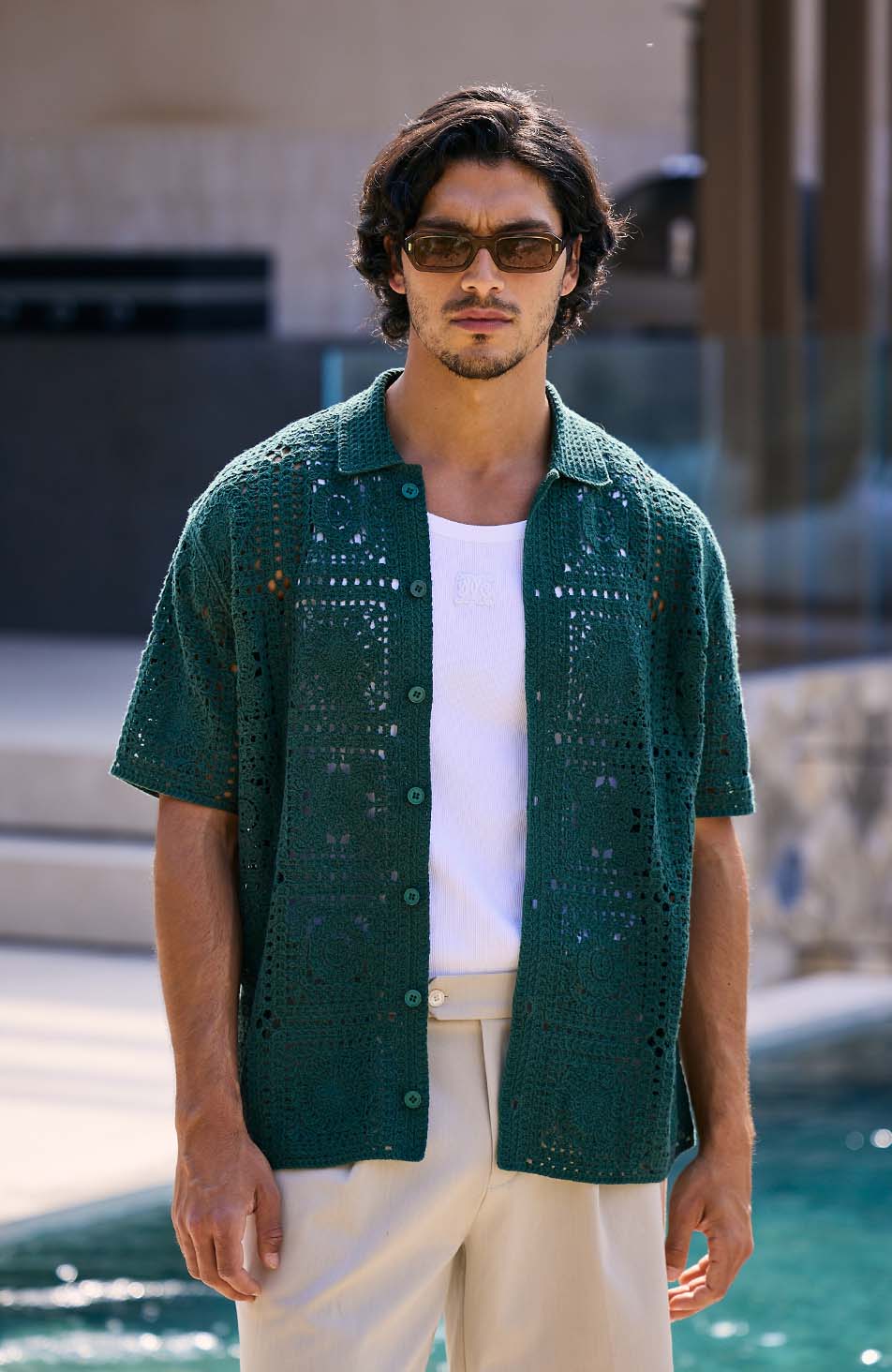 Quadro Crochet Shirt in Green