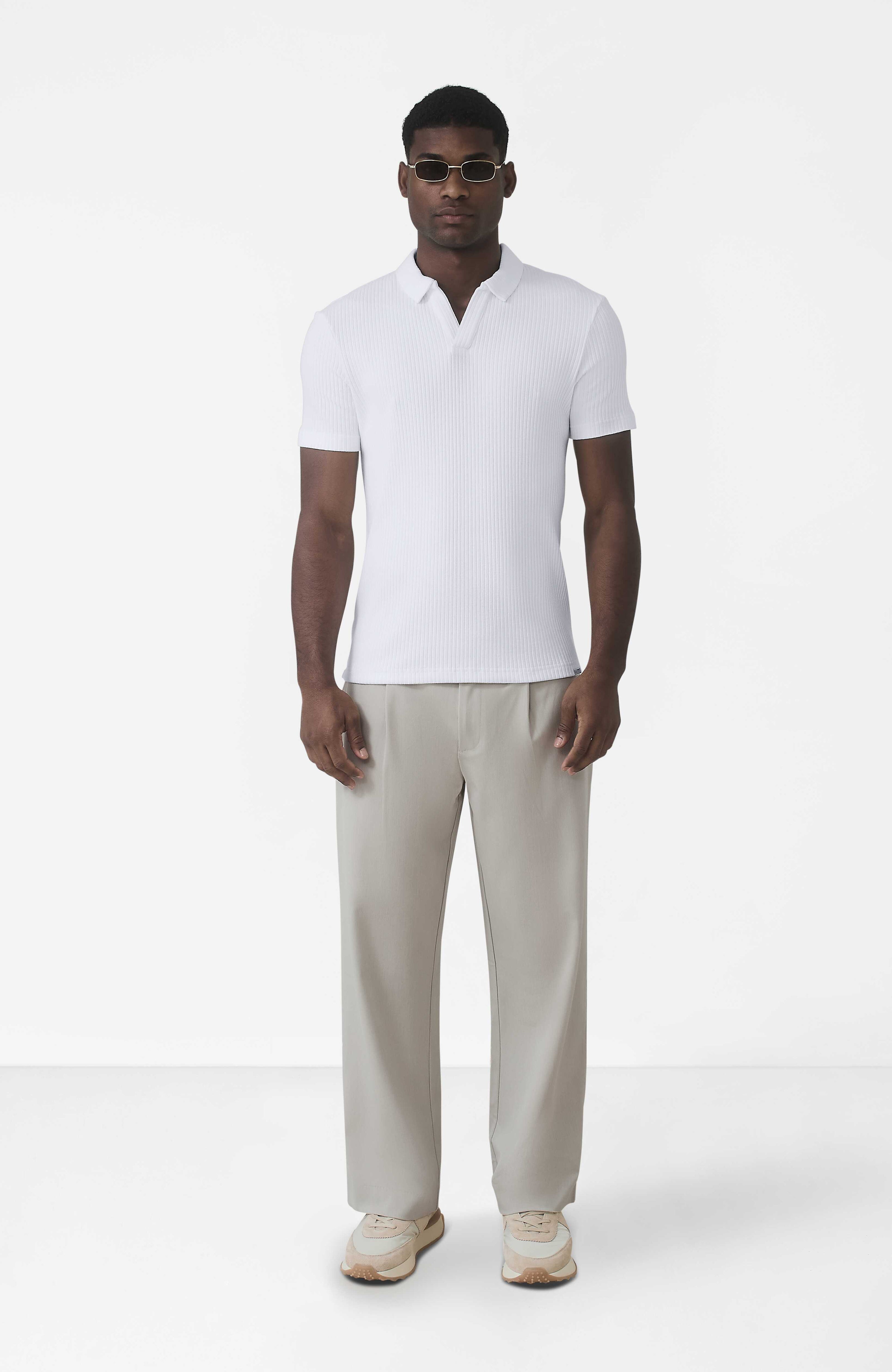 Elysee Slim Ribbed Revere Polo in White