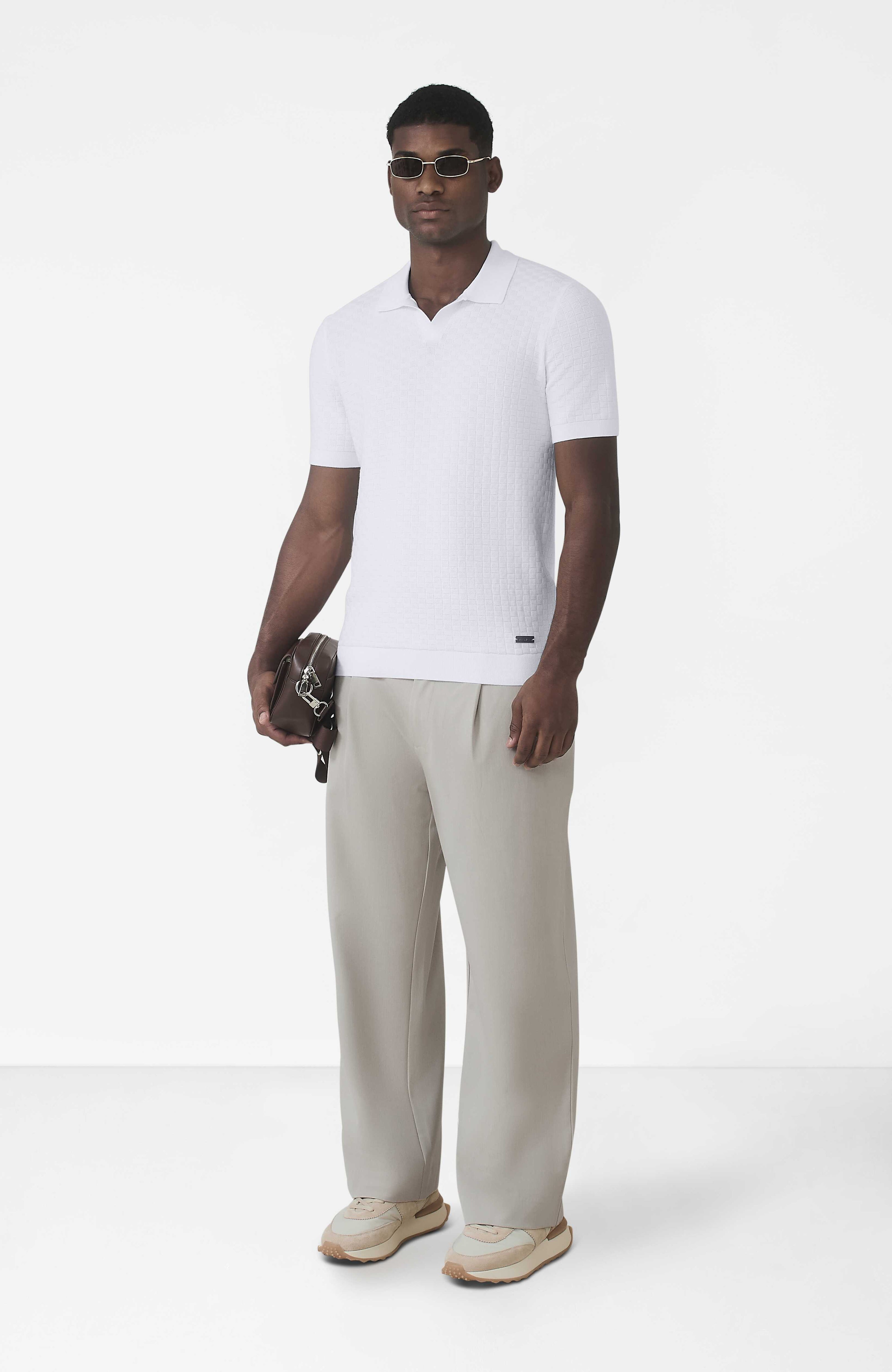 Nerano Slim Knit Polo in Cream