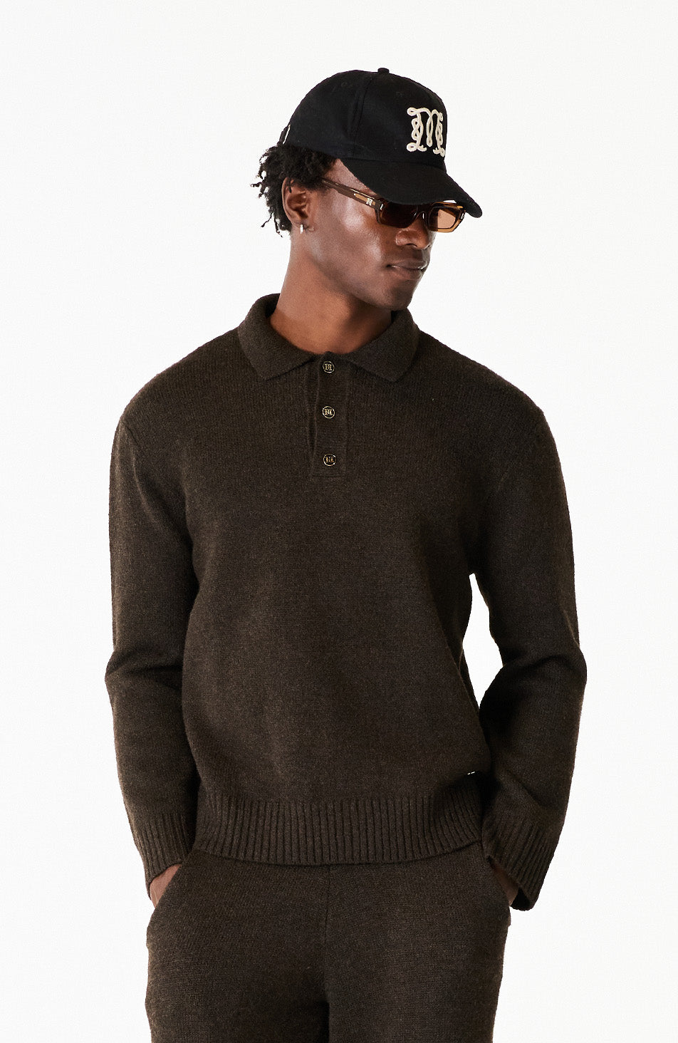 Monogram Montreux Knit Button Up Jumper in Brown