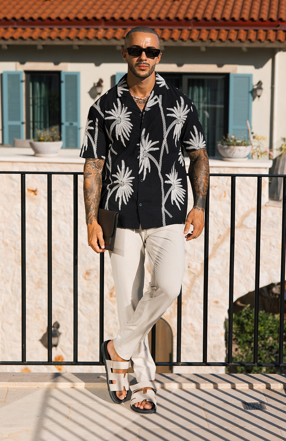 Amante Luxury Leaf Embroidered Relaxed Shirt in Black