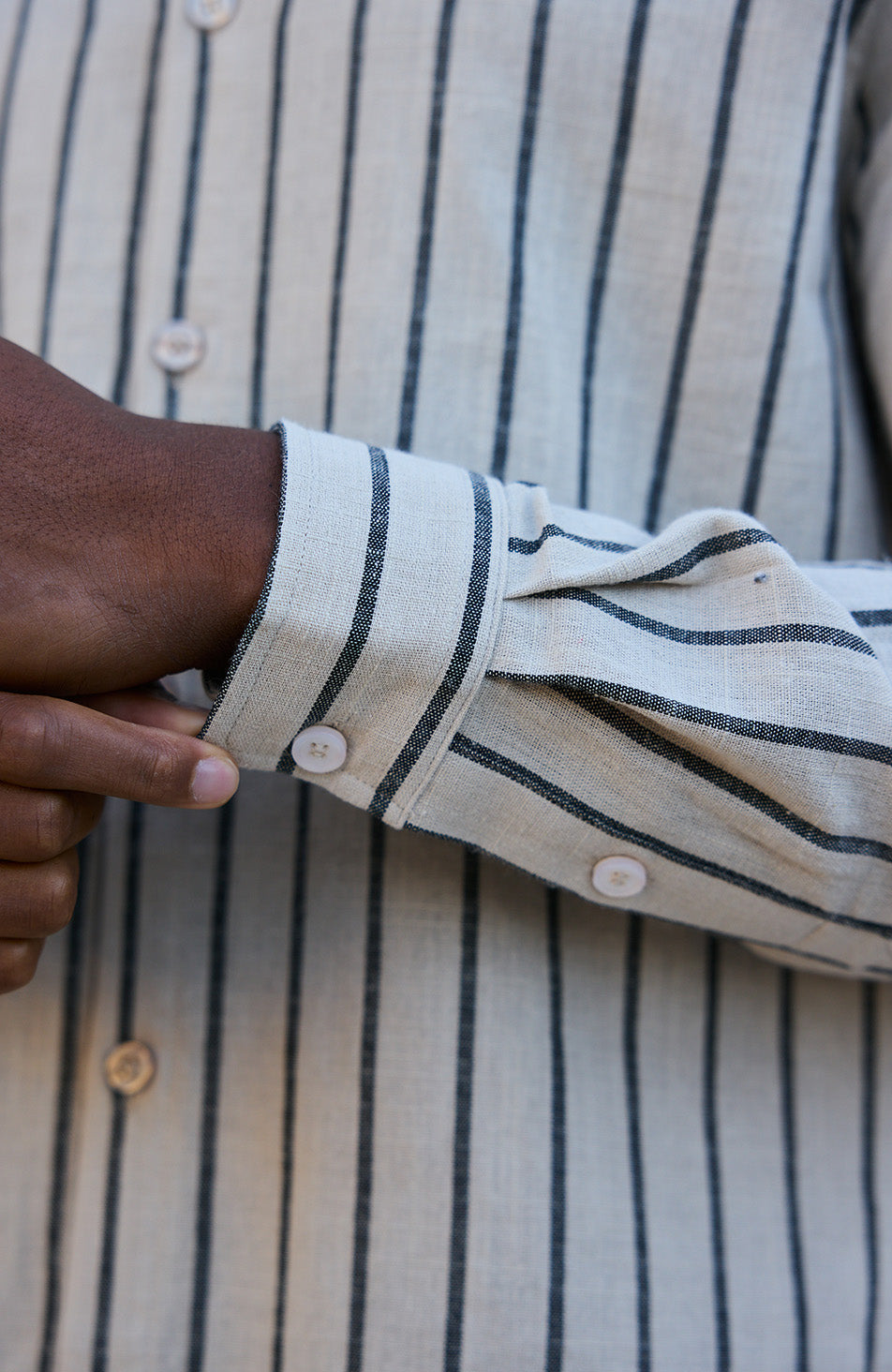 Arienzo Long Sleeve Stripe Shirt in Beige