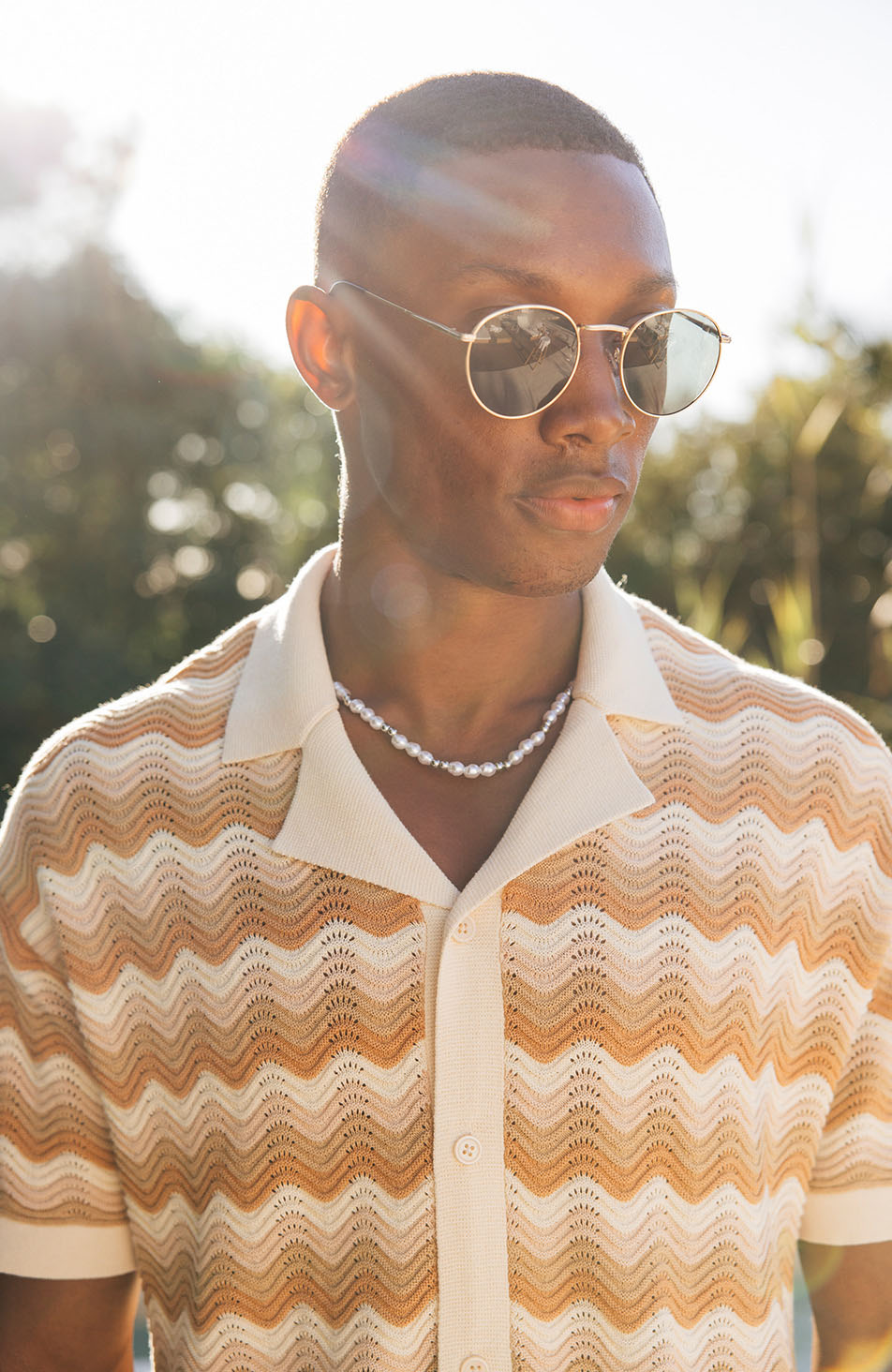 Aruba Textured Relaxed Fit Knitted Shirt in Beige