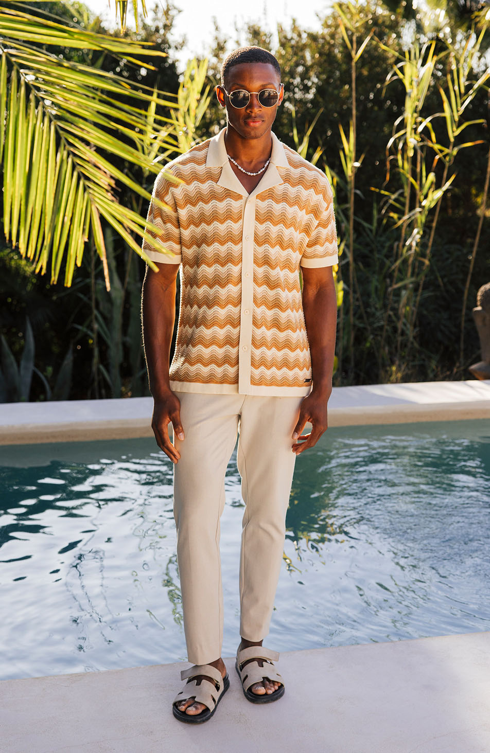 Aruba Textured Relaxed Fit Knitted Shirt in Beige