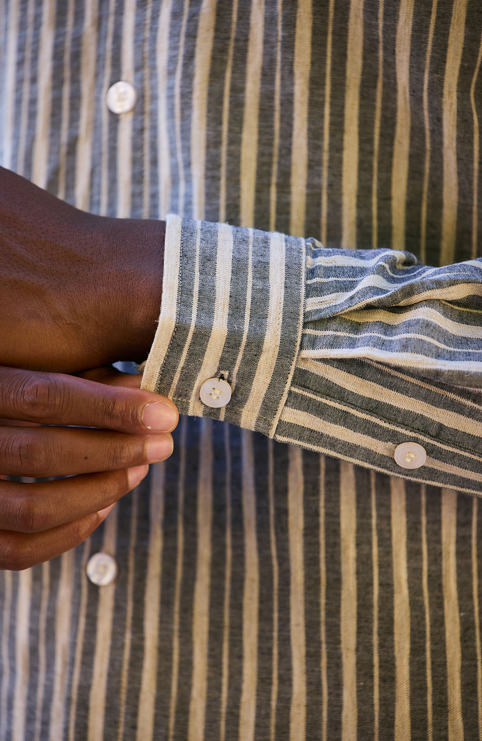 Bocelli Long Sleeve Stripe Shirt in Beige and Charcoal