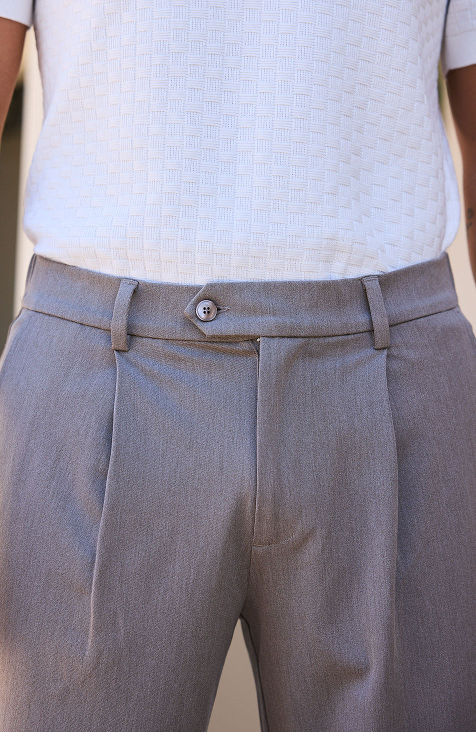 Como Relaxed Fit Pleated Tailored Pants in Taupe