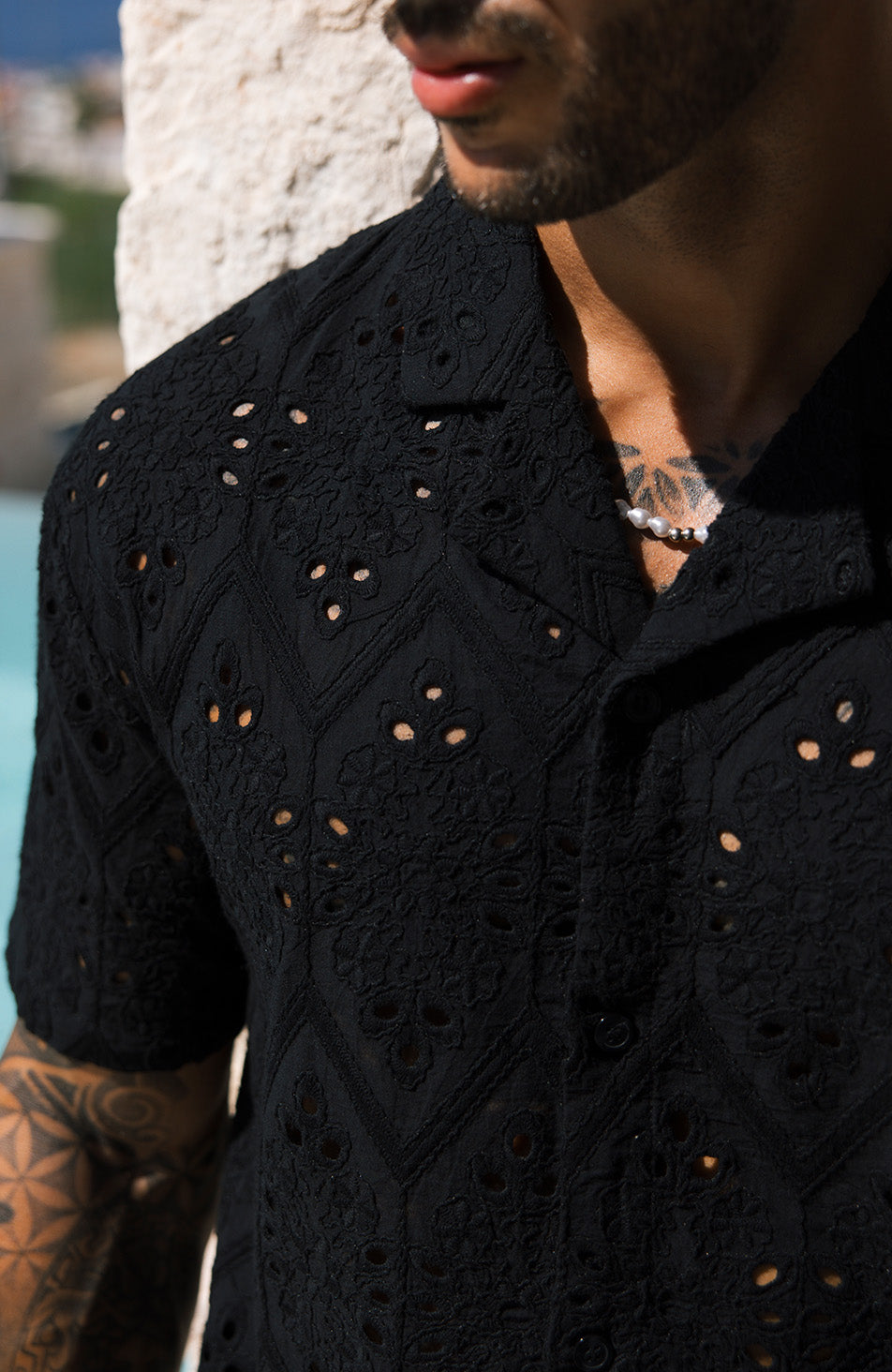 Destino Luxury Embroidered Relaxed Shirt in Black