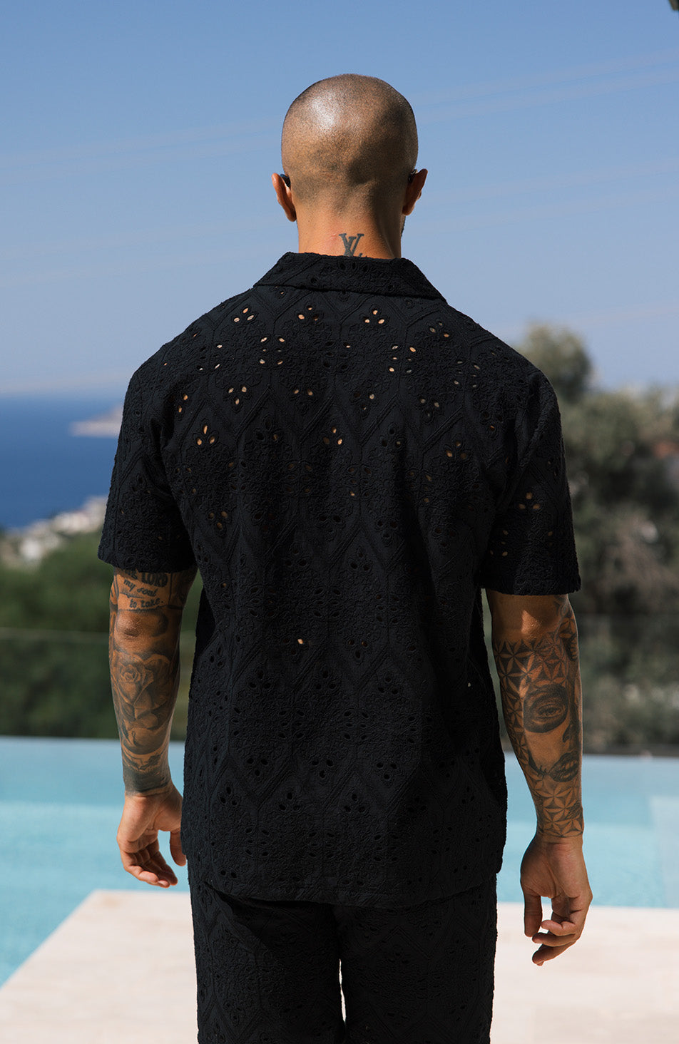 Destino Luxury Embroidered Relaxed Shirt in Black