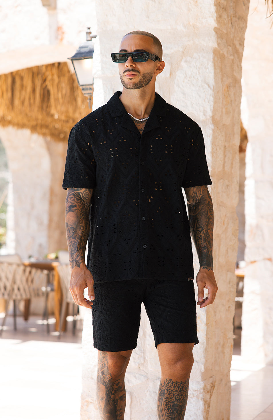 Destino Luxury Embroidered Relaxed Lined Shorts in Black