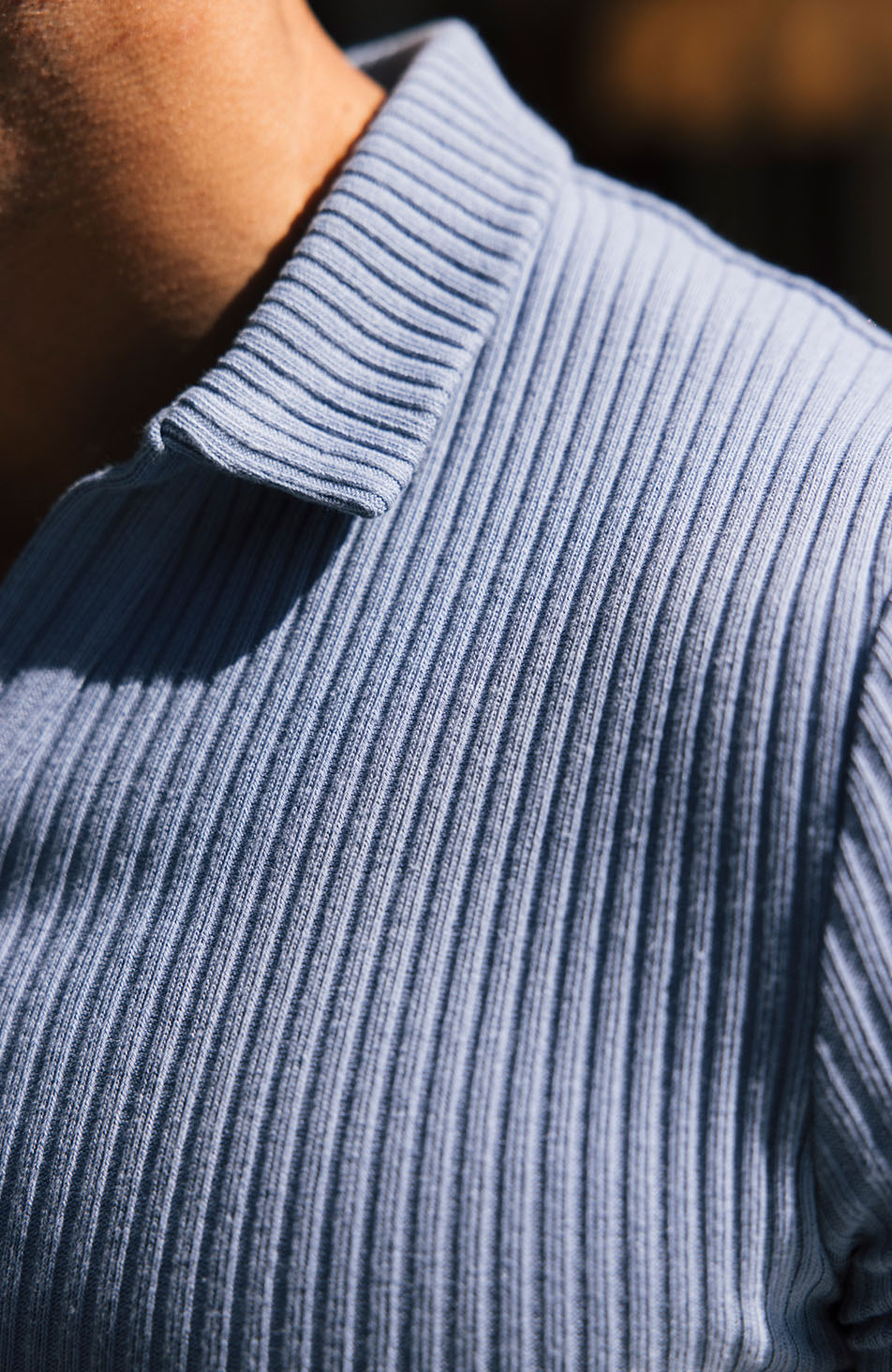 Elysee Slim Ribbed Revere Polo in Blue