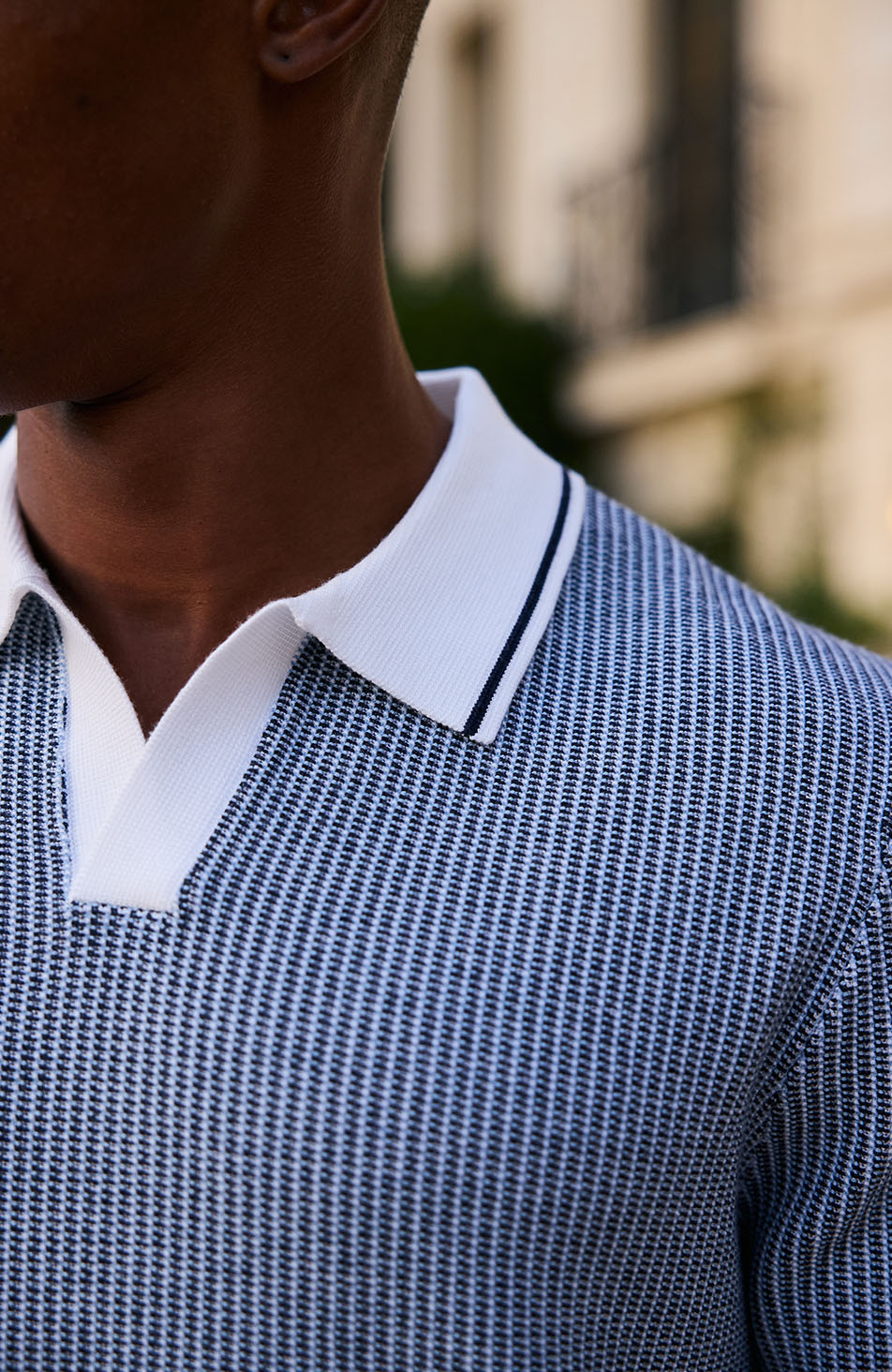 Giordini Tipped Birdseye Knit Polo in Blue