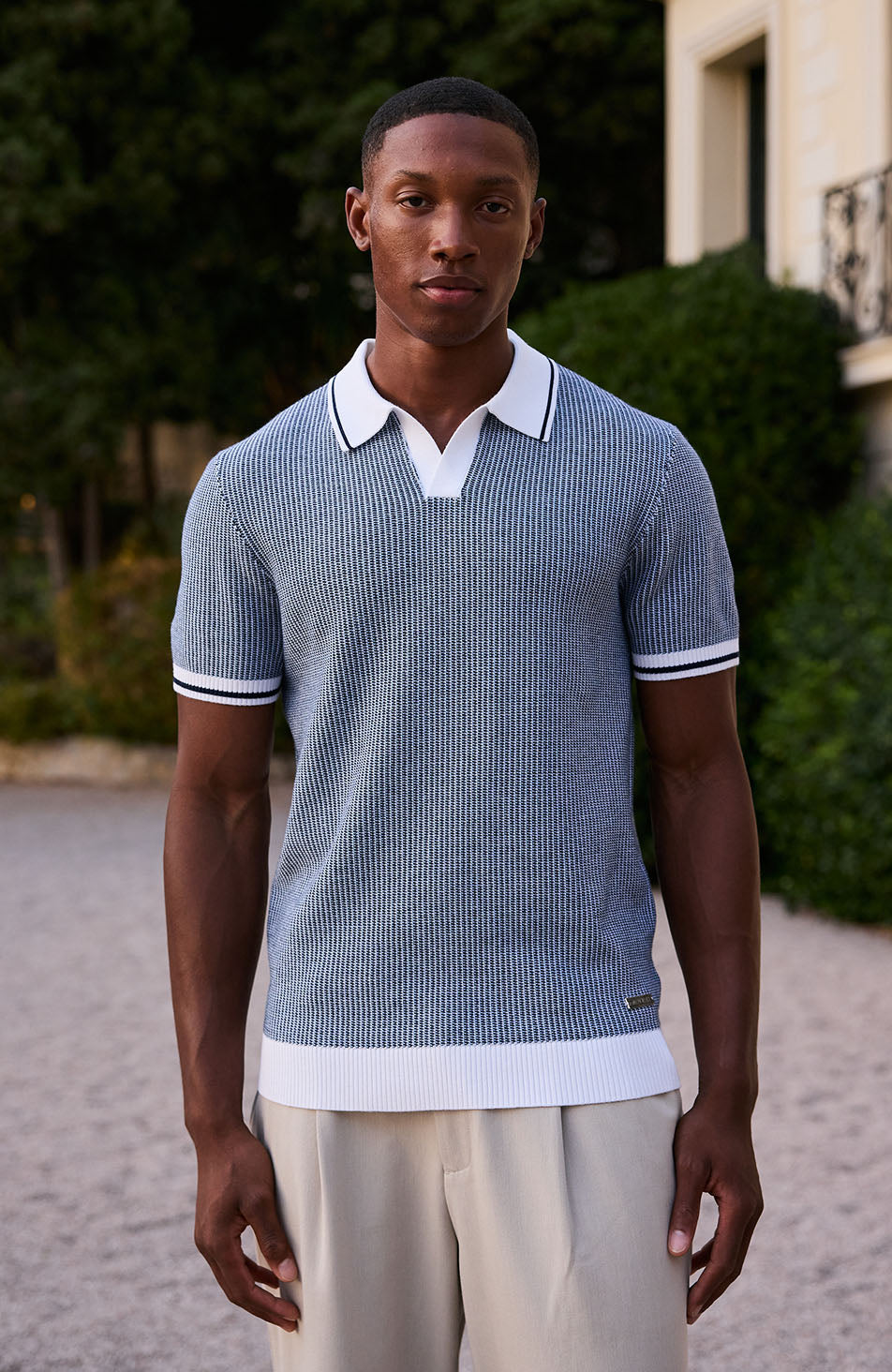 Giordini Tipped Birdseye Knit Polo in Blue