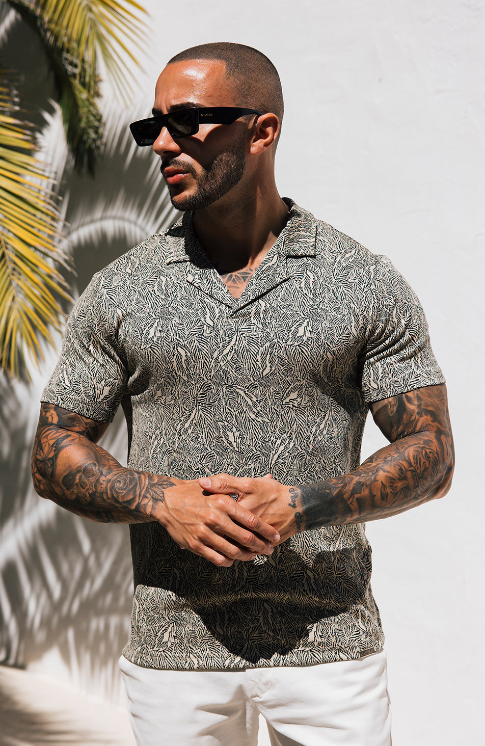 Javier Leaf Textured Slim Polo in Taupe