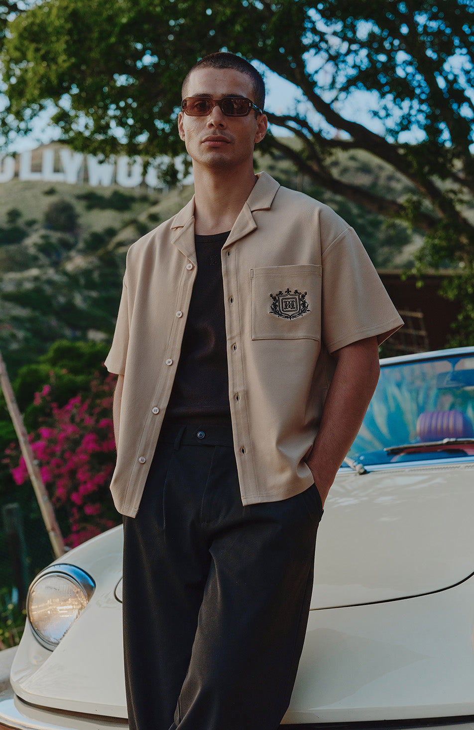 Hills Crest Embroidered Short Sleeve Shirt in Taupe