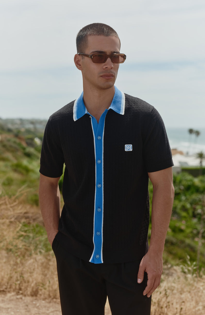 Marmont Pointelle Knitted Short Sleeve Shirt in Black