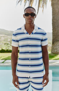 Ombre Short Sleeve Stripe Knitted Shirt in Blue