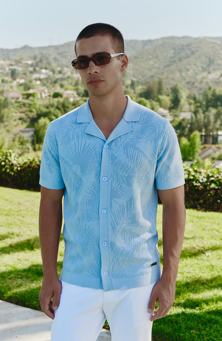 Rivero Slim Leaf Knitted Shirt in Blue